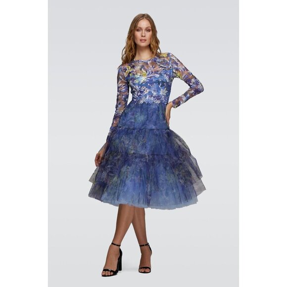 NEW Olvi's Printed Lace with Soft Tulle A-Line Midi Dress $1,720 - Picture 1 of 12